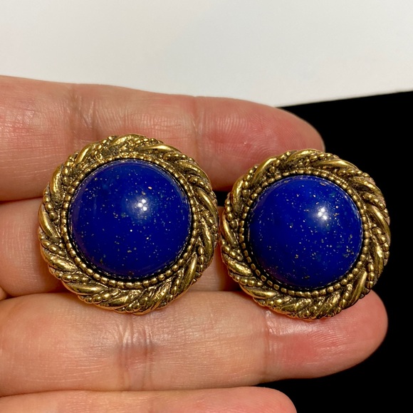 🖤Vtg💕80s blue and gold clip earrings - Picture 1 of 11